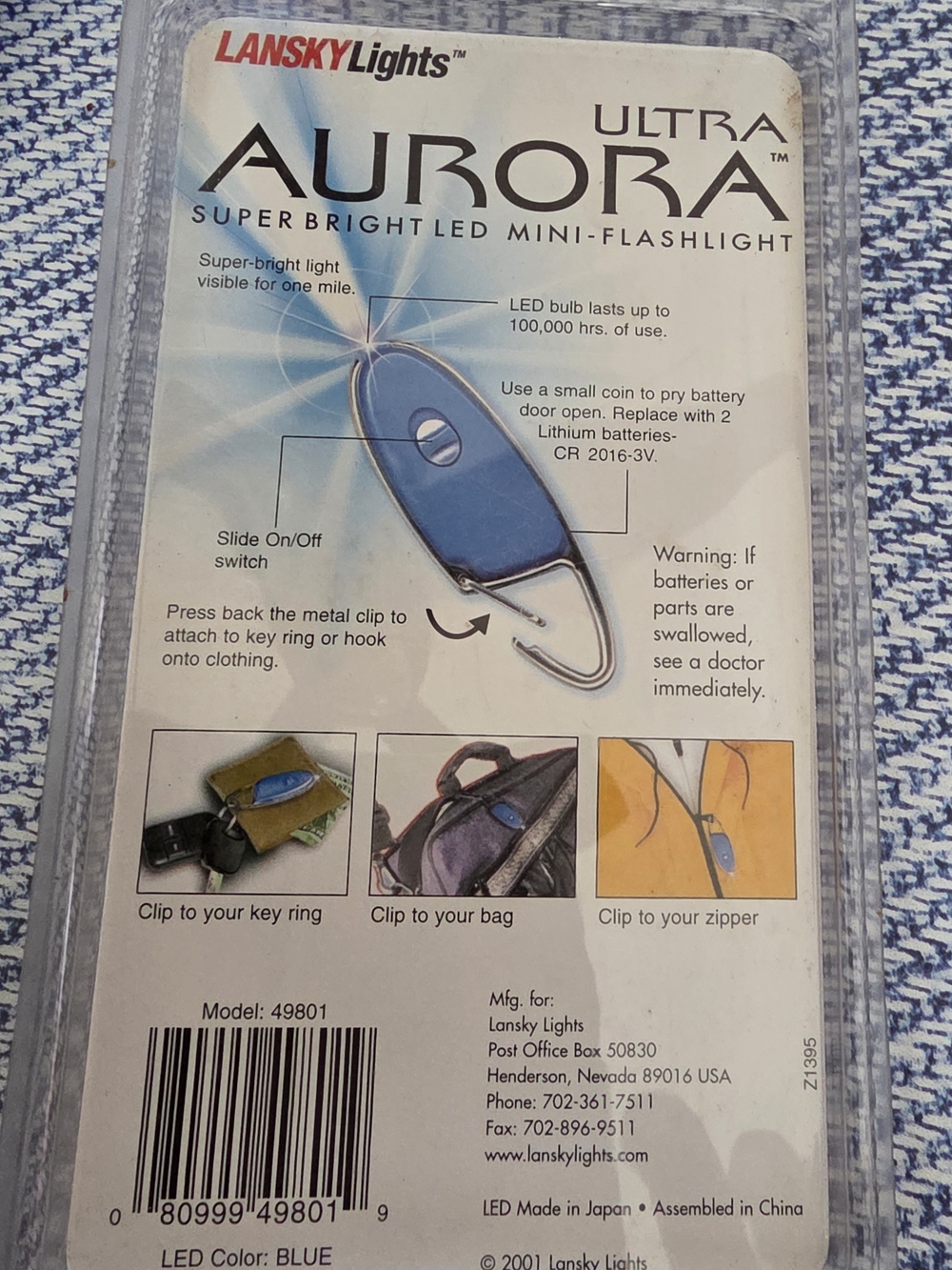 Lansky Aurora Ultra Blue Mini LED Flashlight with Clip